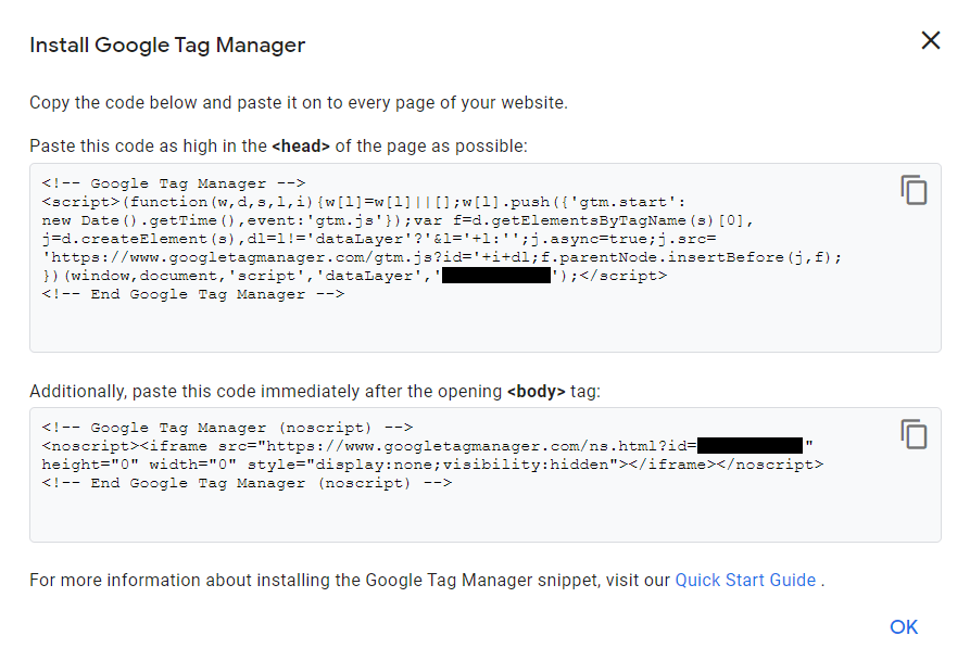 Google Tag Manager koodinpätkä