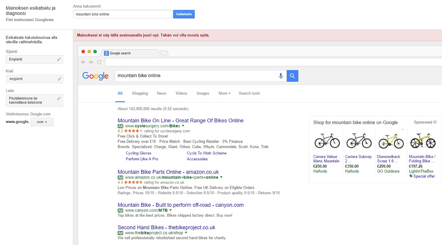 Mainosten esikatselutyökalu ja kansainvälinen Google-mainonta