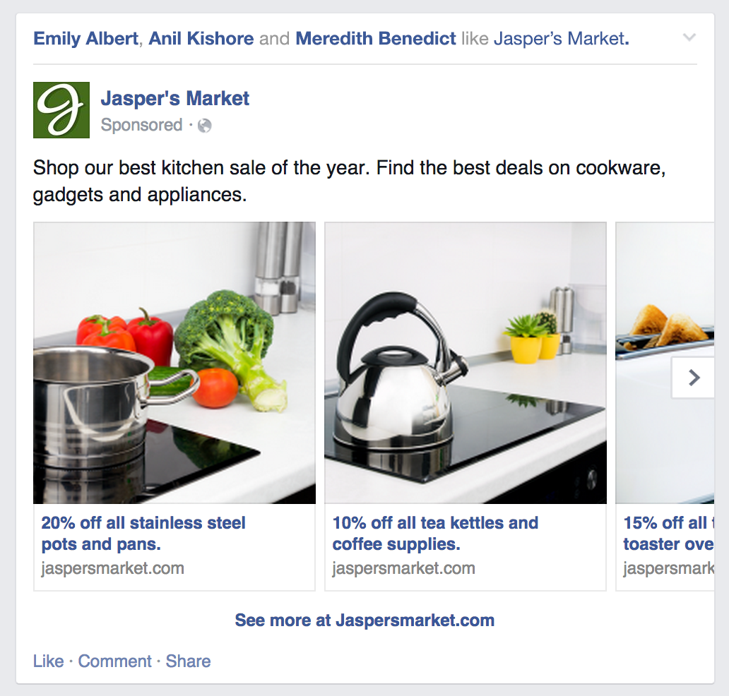 Marketing of various products on Facebook